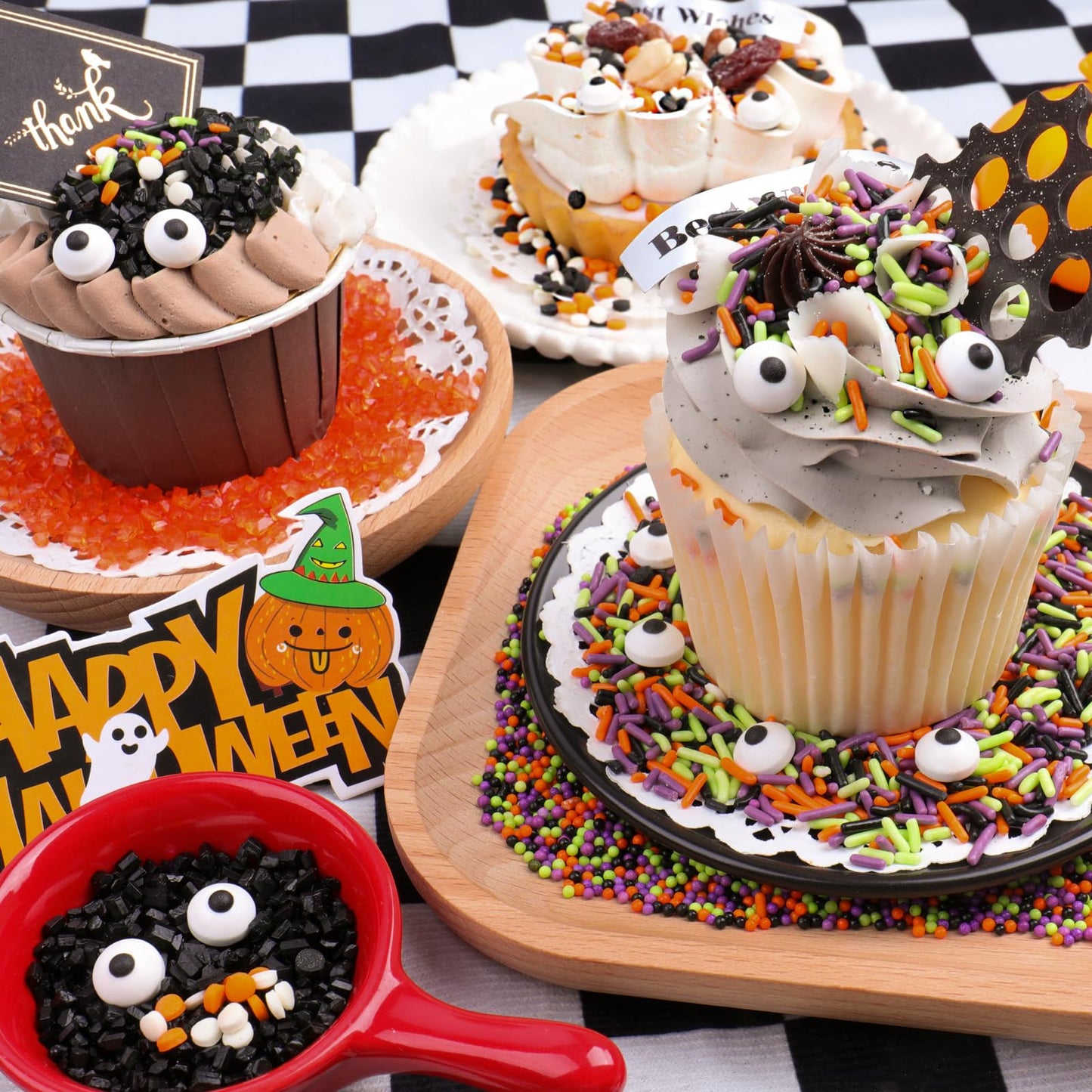 Halloween Sprinkles Edible, 5oZ Fall Eyeball Sprinkles for Cake Decorating with White Black Orange Confetti Nonpareils Jimmies and Sugar, Cupcakes Cookie Ice Cream Baking Toppings