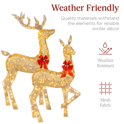 Best Choice Products 6.5ft 3-Piece Large Lighted Christmas Deer Family Set, Outdoor Yard Decoration with 385 LED Lights, Stakes, Zip Ties - Gold