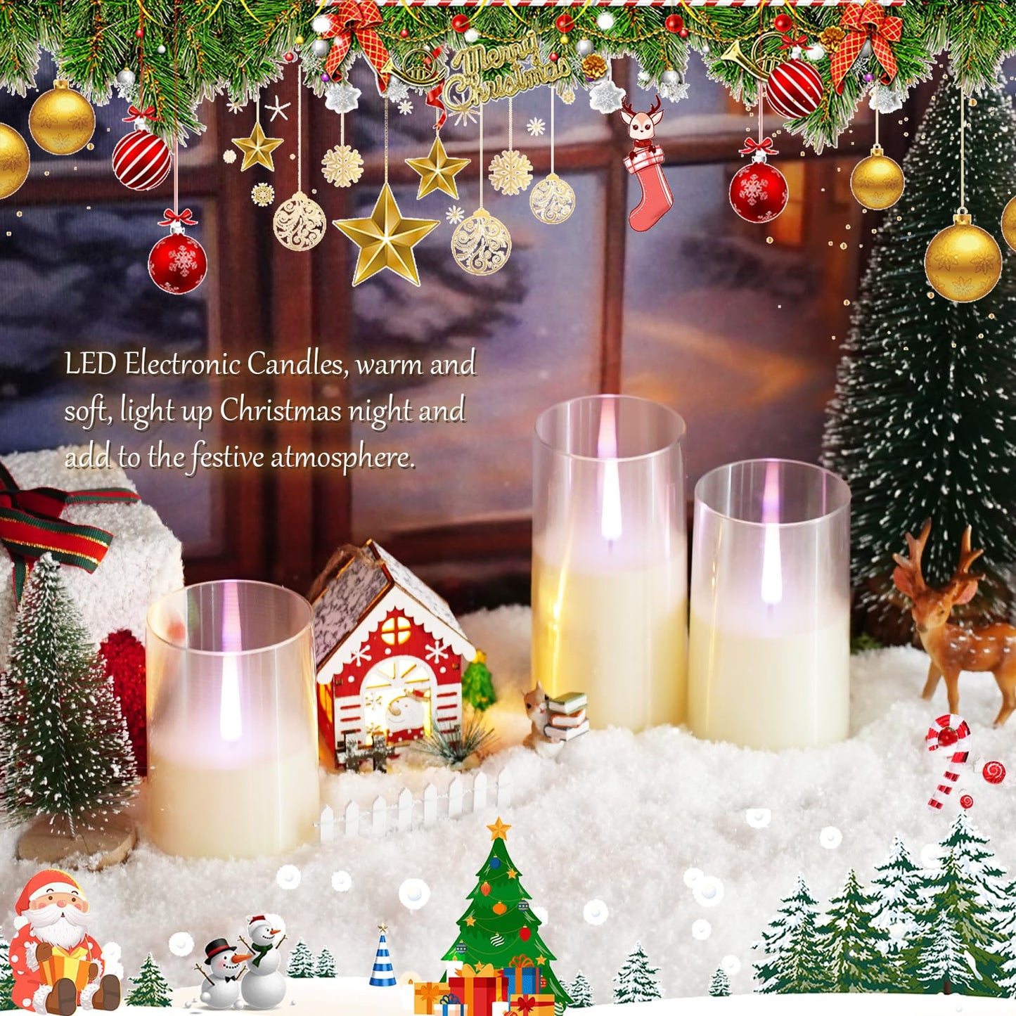 kakoya Flameless Candles Upgraded Realistic Flickering Flame,Battery Operated LED Candles with Remote Timers,Acrylic Electric Candles Set of 3(D 3" xH 4" 5" 6")（Ivory）