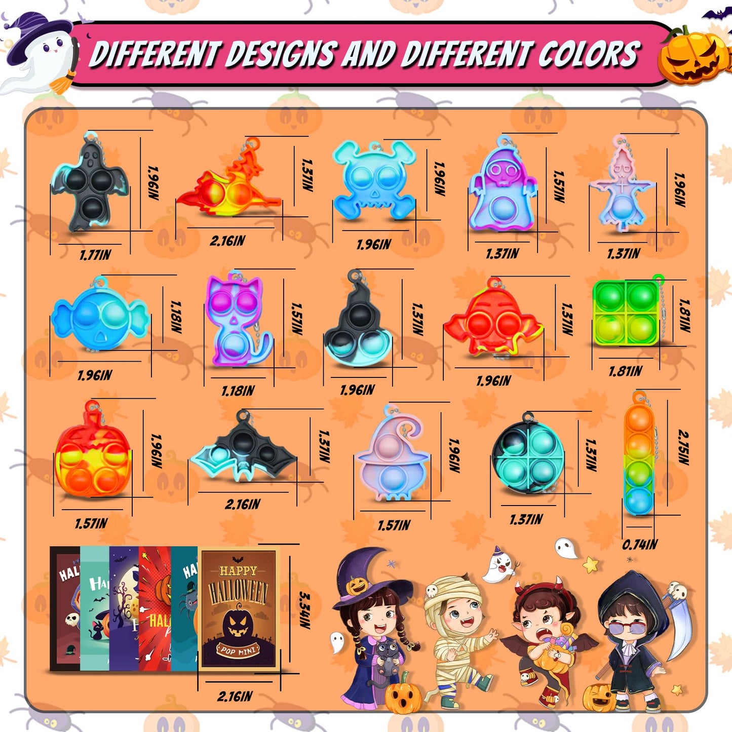 84 PCS Halloween Pop Fidget Toys Pack, Party Favors Supplies for Kids 4-8 8-12, Relieves Stress Anxiety Toys Pop Keychain Bulk, Classroom Rewards