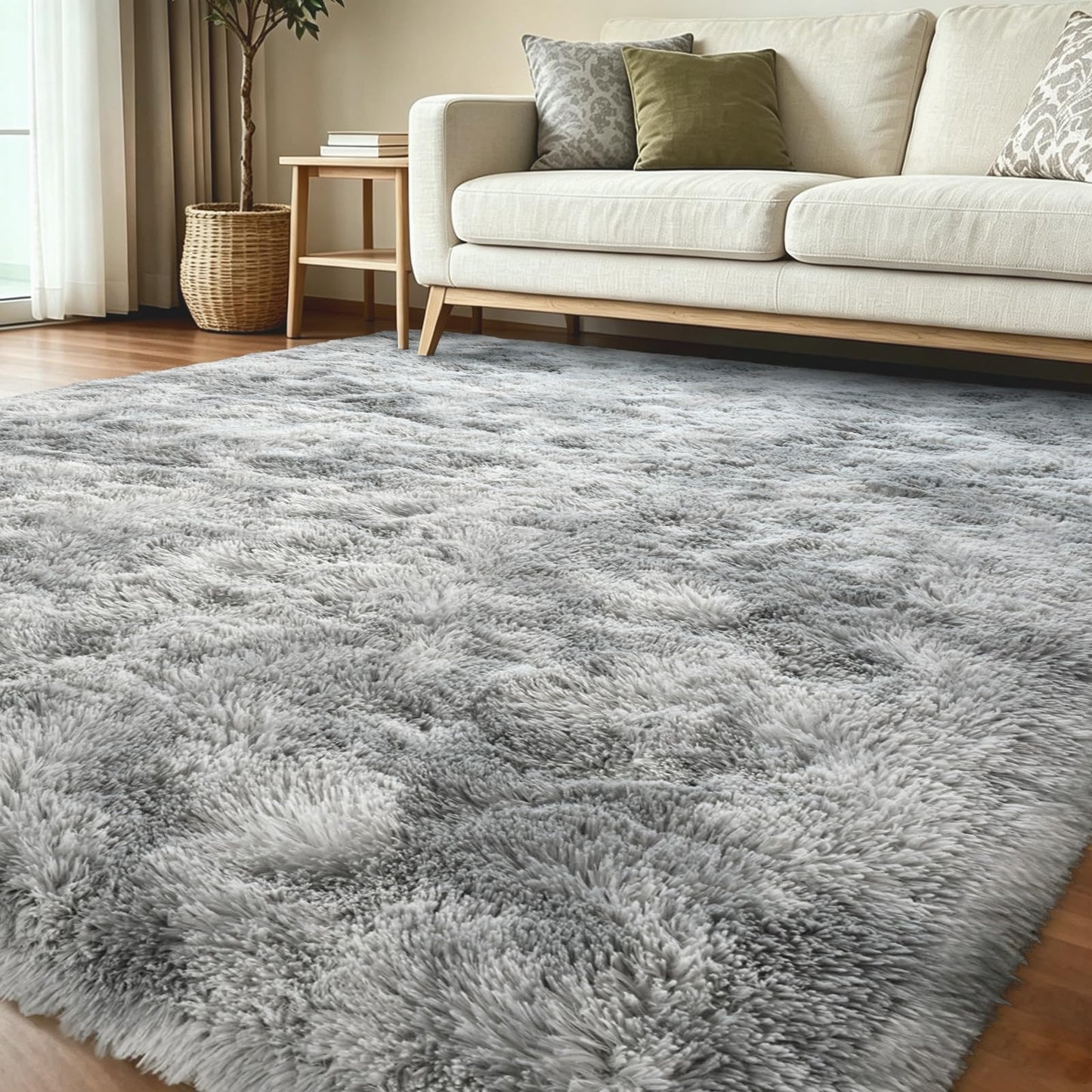 6x9 Ft Large Shag Rugs for Living Room Decor, Tie-Dyed Ultra Soft Fluffy Furry Area Rugs for Bedroom Indoor Floor, Aesthetic Carpet for Kids Home (Grey)