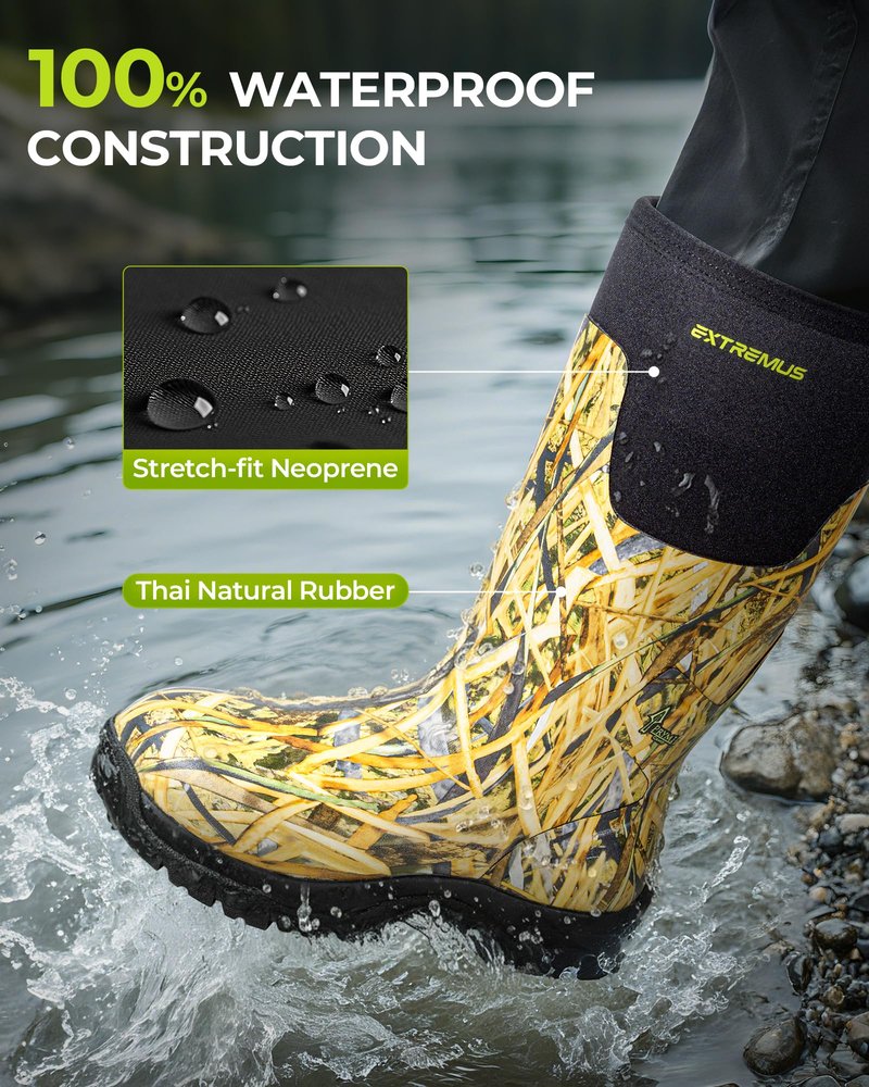 Extremus by KastKing MudRidge Hunting Boots, Men’s Waterproof Insulated Rubber Boots With 6mm Neoprene, All-terrain Anti-slip Sole, Warm Cold Weather Hunting, Fishing, and Farm Boots