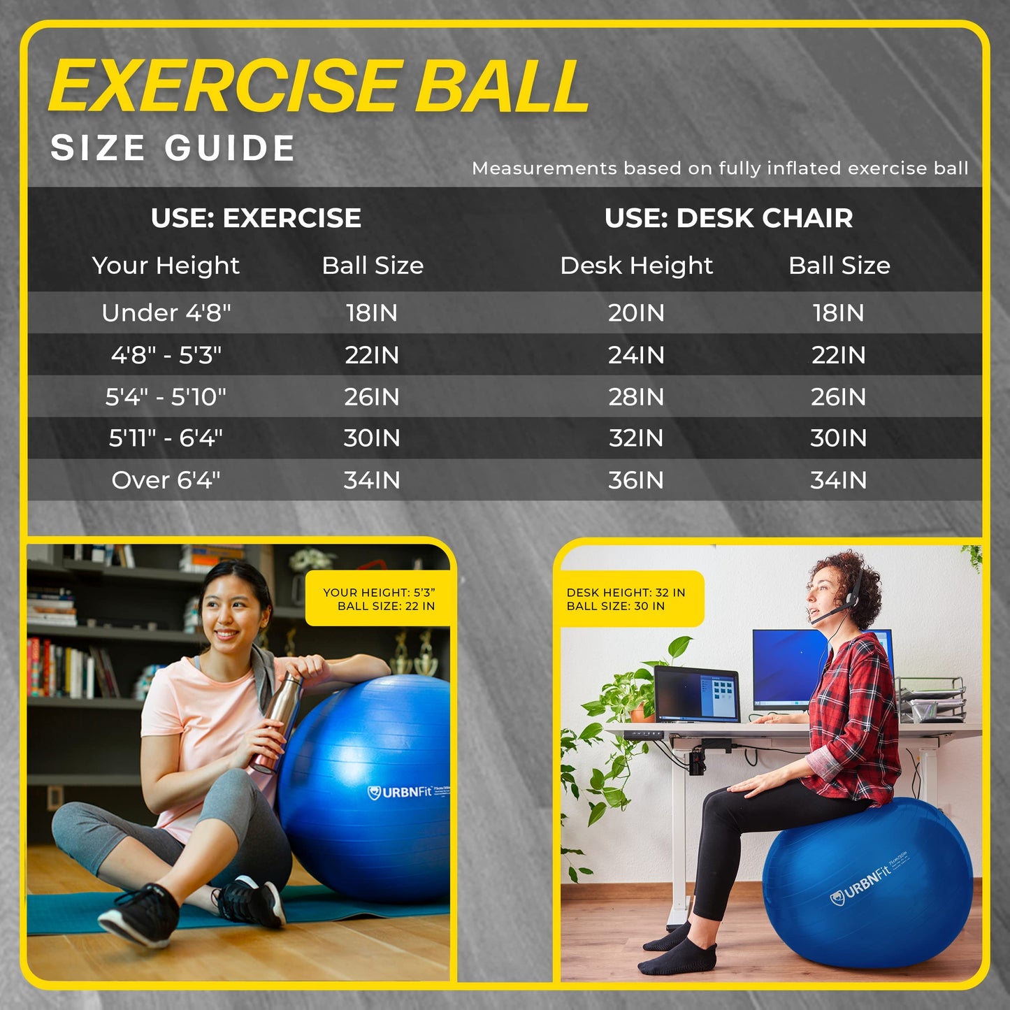 URBNFit Exercise Ball - Yoga Ball in Multiple Sizes for Yoga, Pilates, Pregnancy, Stability - Anti-Burst Swiss Balance Ball w/Quick Pump – Office Ball Chair for Home and Gym – 30 Inch - Black