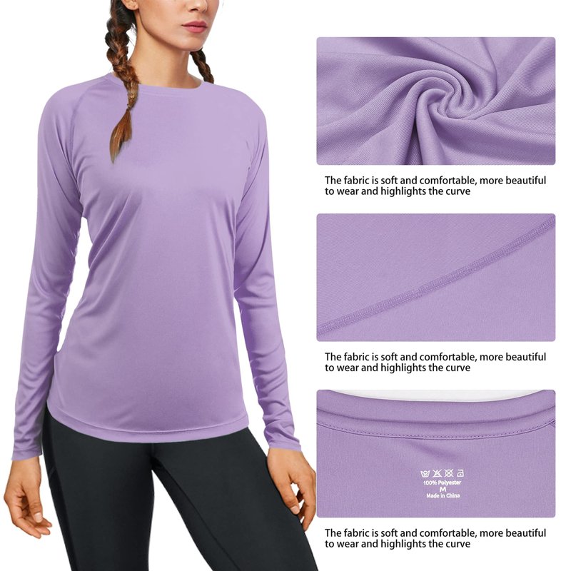 isnowood Swim Shirts for Women, UPF 50+ UV Sun Protection Long Sleeve Shirt, Lightweight Quick Dry Workout Hiking Running Rash Guard Top Purple