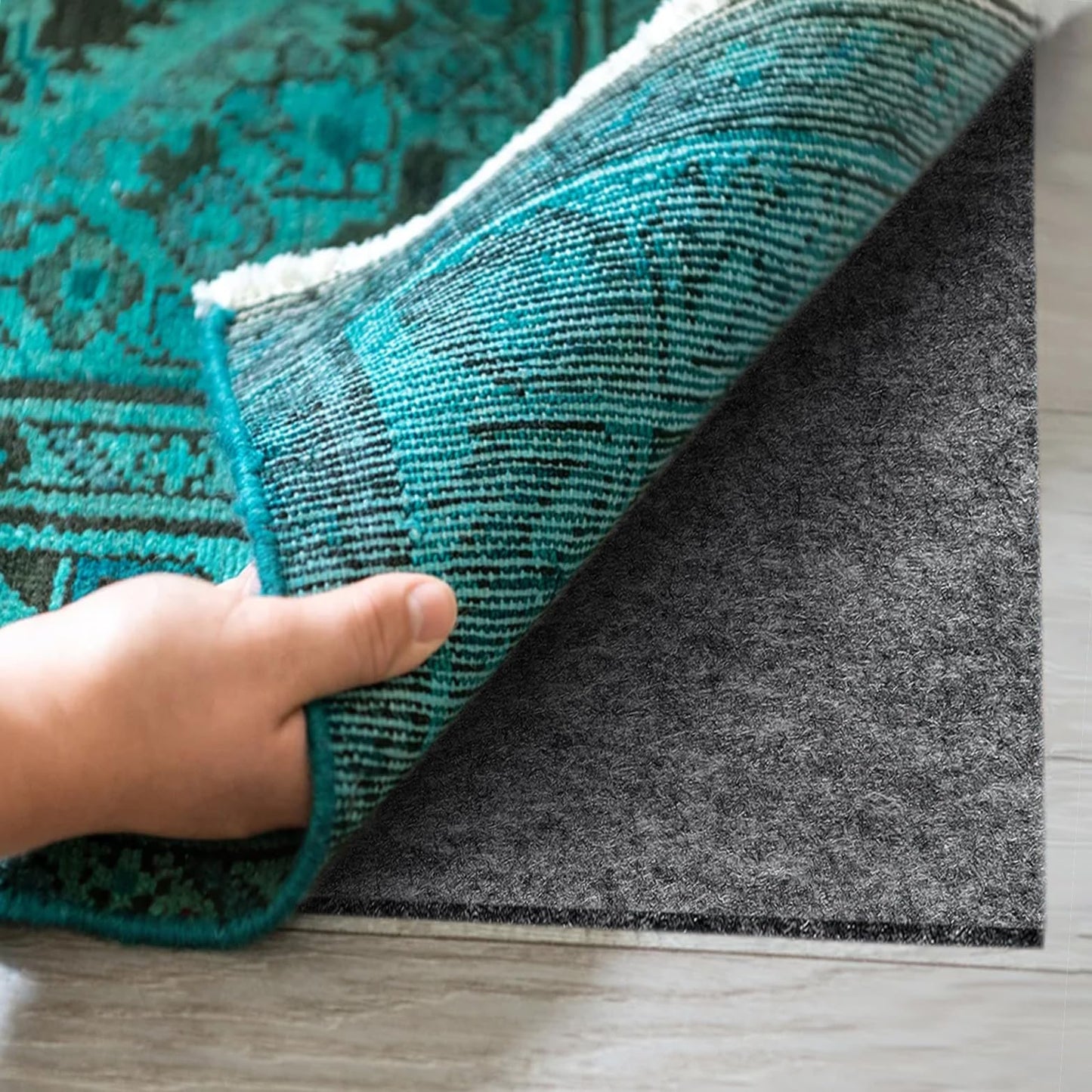 8x10 FT Non Slip Rug Pad Waterproof Cushioned Felt Rug Pad for Hardwood Floors 1/8” Thick Soft Carpet Pad with Natural Rubber Backing, Secure Grip & Floors Protection