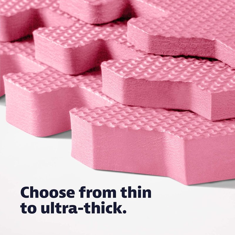 EVA Foam Floor Tiles - 1/2 Inch Thick Interlocking Mats for Indoor Gym & Home Use | 24" x 24" Pink, 16 Sq Ft (4 Tiles)