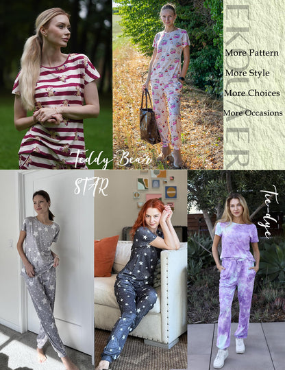 Ekouaer Womens Pajama Sets Halloween Short Sleeve Lounge Sets for Women Jogger Pajama Set 2 Piece Pj Sets With Pockets S-XXL