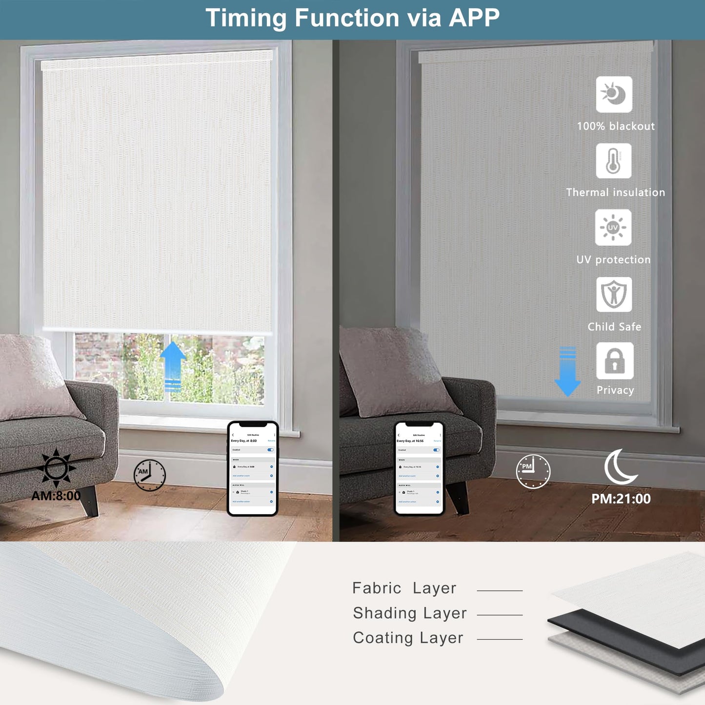 Bringnox Motorized Blinds with Remote,100% Blackout Smart Roller Blinds Compatible with Apple Homekit Google Home and Alexa Via HUB,and Customized