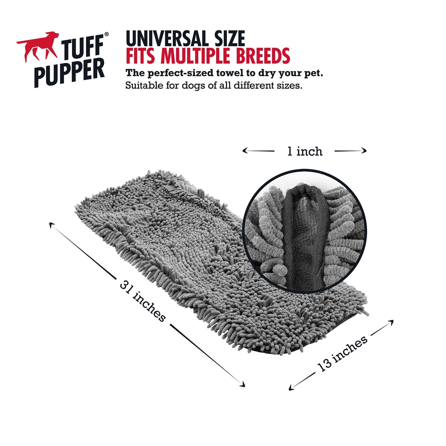 Tuff Pupper Quick Dry Towel for Dogs | Ultra Absorbent Microfiber Shammy | Extra Large 85x35cm Size Dog Bath Towel | Comfortable Hand Pockets | Indoor Outdoor Use | Durable Material | Machine Washable