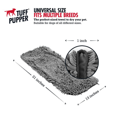 Tuff Pupper Quick Dry Towel for Dogs | Ultra Absorbent Microfiber Shammy | Extra Large 85x35cm Size Dog Bath Towel | Comfortable Hand Pockets | Indoor Outdoor Use | Durable Material | Machine Washable