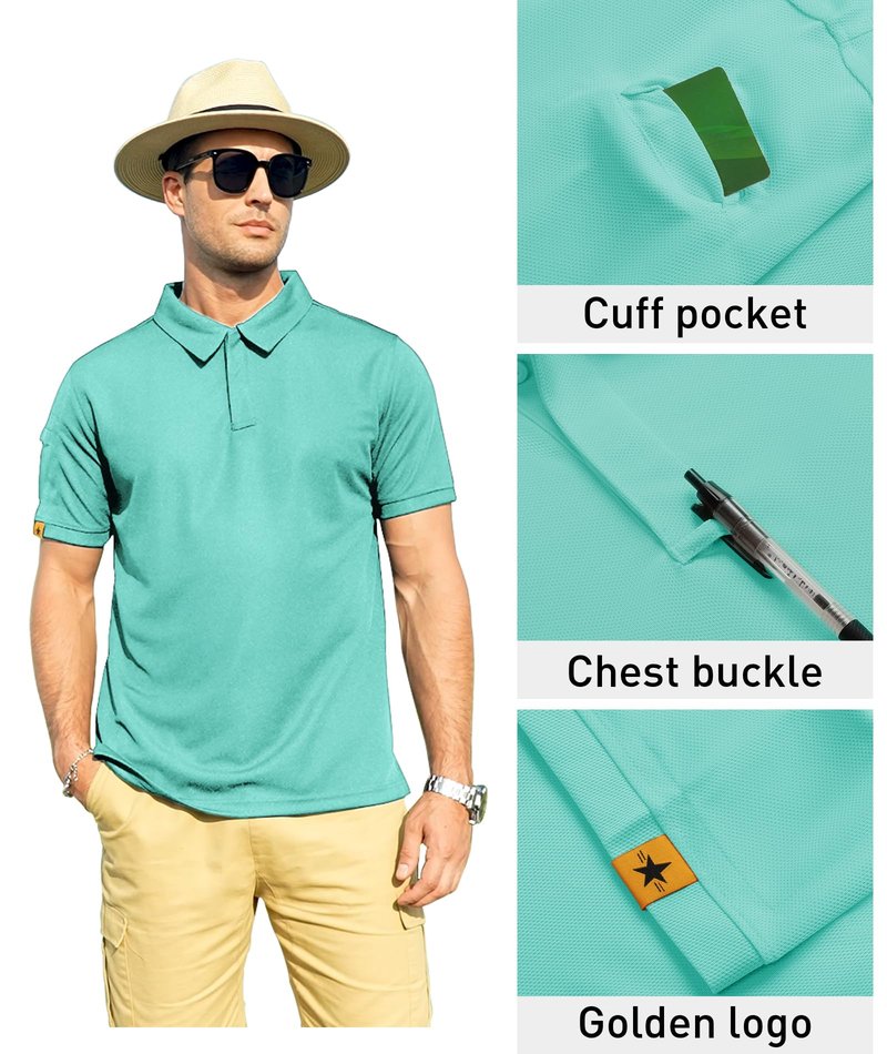 ZITY Mens Polo Shirt Short Sleeve Sports Tactical T-Shirt Athletic Golf Polos Daily Casual Stylish Collared Shirts for Men Turquoise Blue 5X-Large