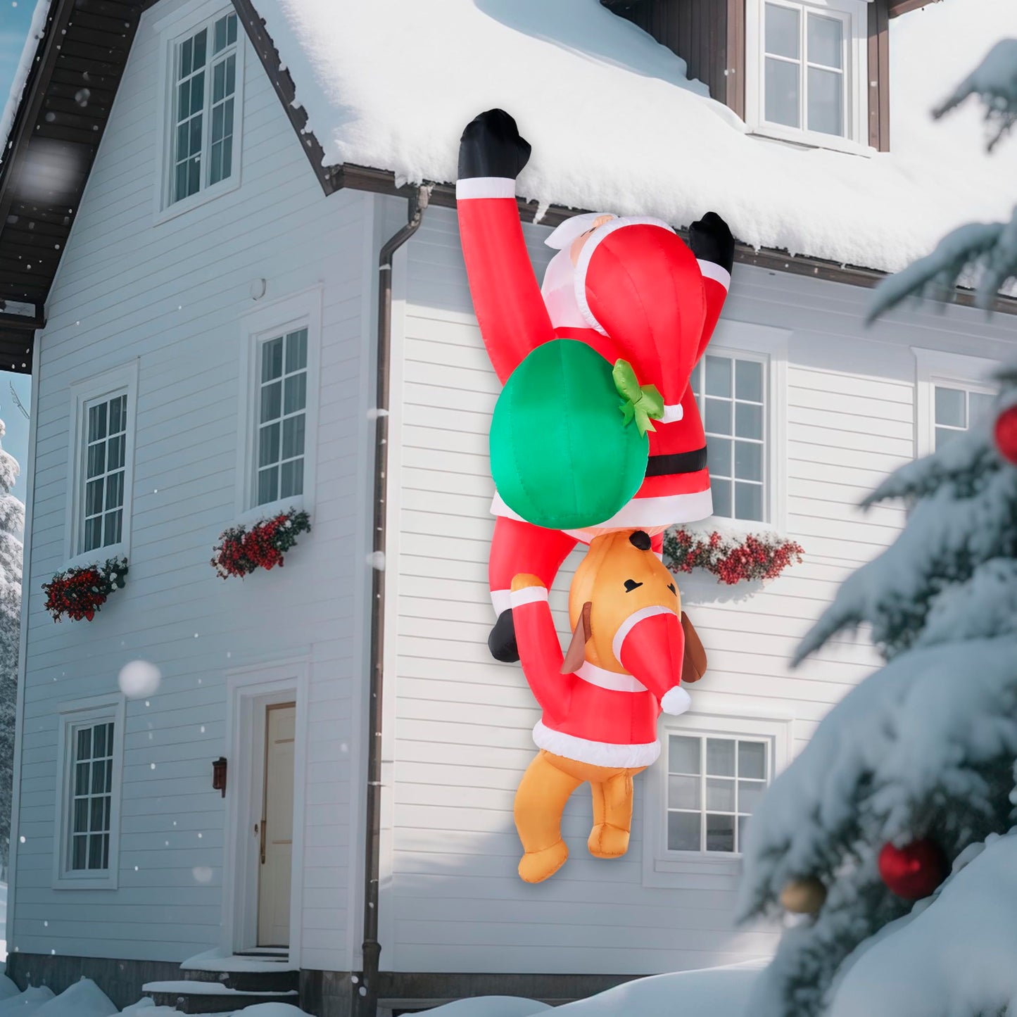 Joiedomi 8 FT Hanging Christmas Inflatables Outdoor Decoration, Blow Up Climbing Santa with Dog, Christmas Blow Up Yard Decorations with Build-in LED for Xmas Party, Garden, Lawn, Roof Decor