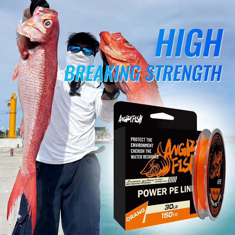 ANGRYFISH 8 Strand PE Braided Fishing Line - Ultra-Strong, High-Visibility - Pink/Orange for Freshwater & Saltwater