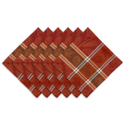 DII Traditional Harvest Wheat Jacquard Collection Thanksgiving Fall Table Décor Damask Cotton, Square Napkin Set, 20x20, Wine Red Botanical, 6 Piece