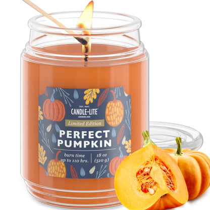 Candle-lite Halloween Scented Candles, Perfect Pumpkin, 18 oz Jar, Proudly Poured in The USA, Aromatherapy Candle, Single-Wick with 110 Hours of Burn Time, Perfect for Creating an Inviting Ambiance