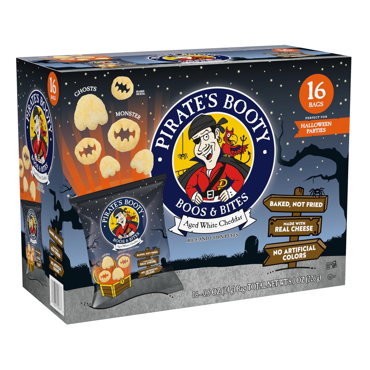 Pirate's Booty Boos & Bites, Trick or Treat Snack Bags, Gluten-Free Snacks, 0.5oz, 16 Count