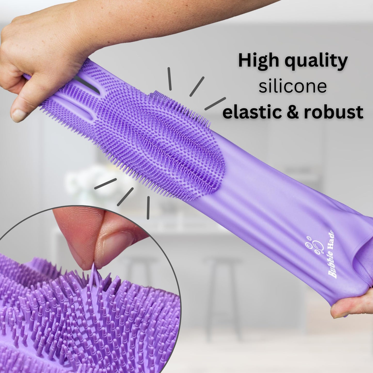 Bubble Hands Dog Washing Gloves with Bristle Scrubbers, Reusable Silicone Gloves Ideal for Pet Bathing, Massaging & Grooming (Purple)