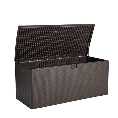 Amazon Basics Outdoor Patio Storage Box 150 Gallon Deck Box, Waterproof and Weather-resistant, Furniture Cushions Garden Tools, Brown