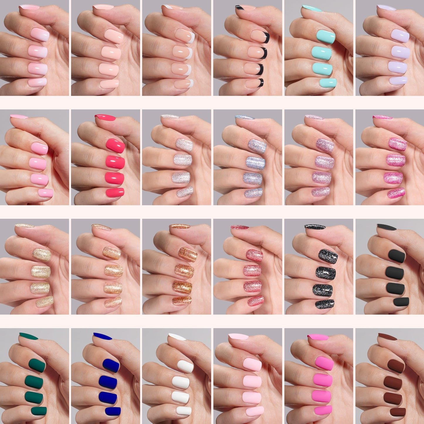 Beetles Press on Nails Kit 720Pcs 24 Colors, Press on Nails Short Almond Glossy Matte Glitter With Nail Glue & Nail Tabs Stickers, Natural Fit Lightweight Fake Nails Kit Art For Women Girls