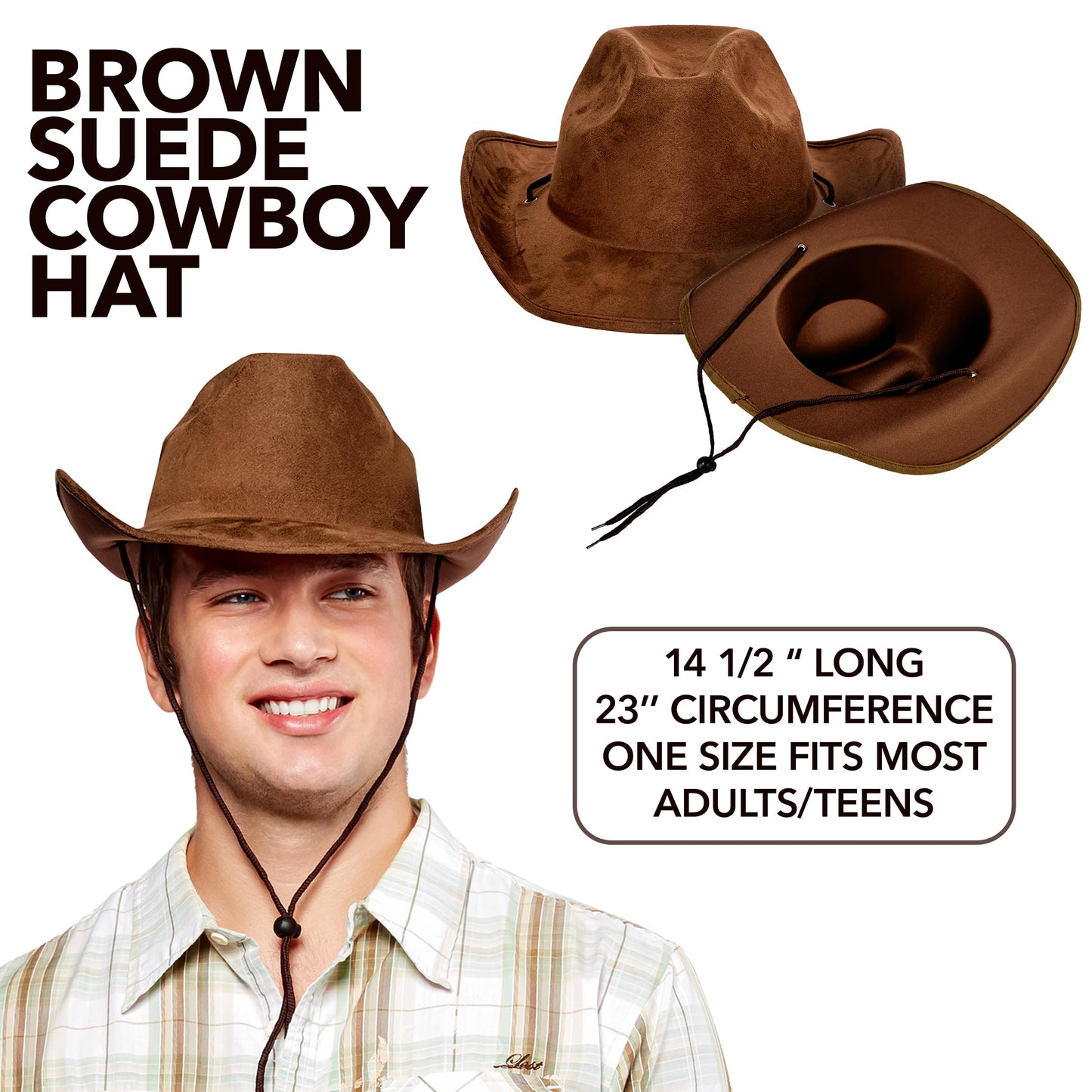 Rubies Brown Faux Suede Cowboy Hat for Adults, Men's No Size