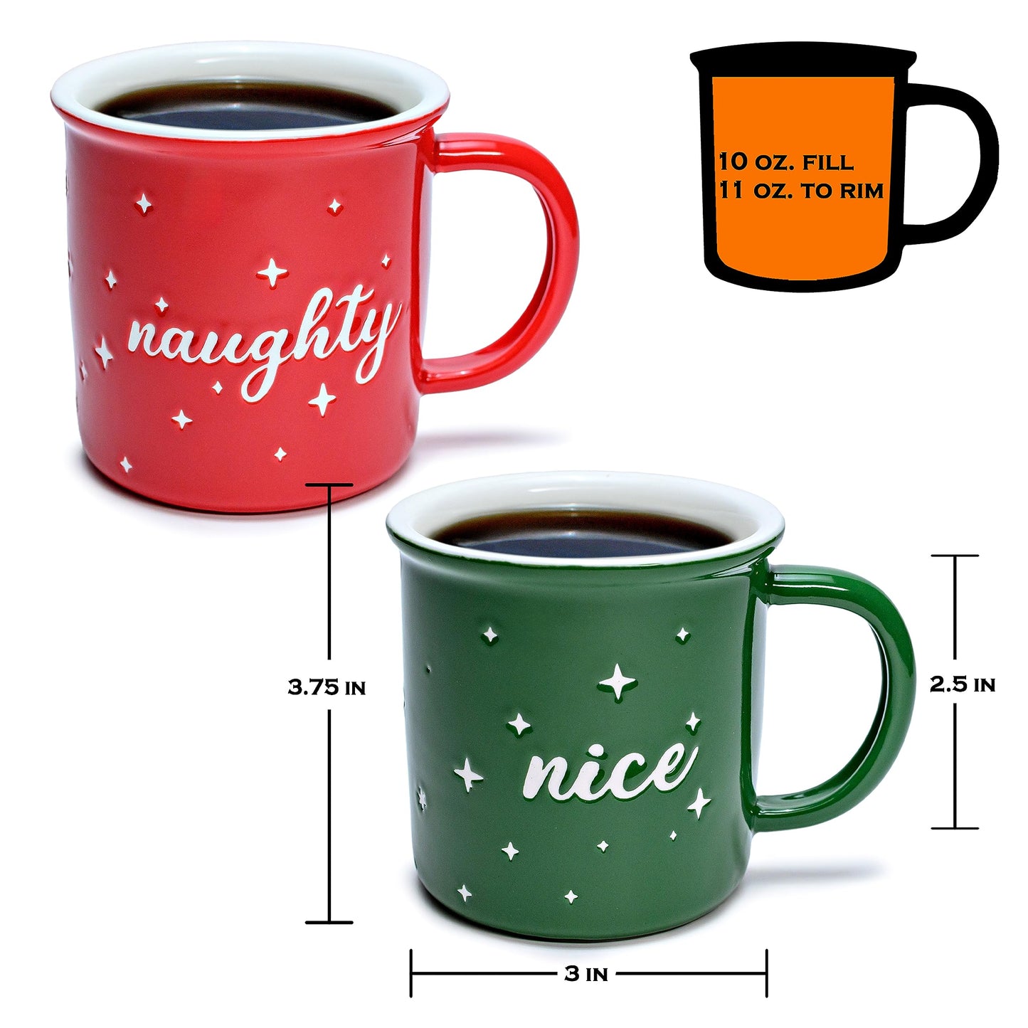 MAINEVENT Naughty Nice Christmas Mugs Coffee Set 11 Ounce, Christmas Cups Couple Gift