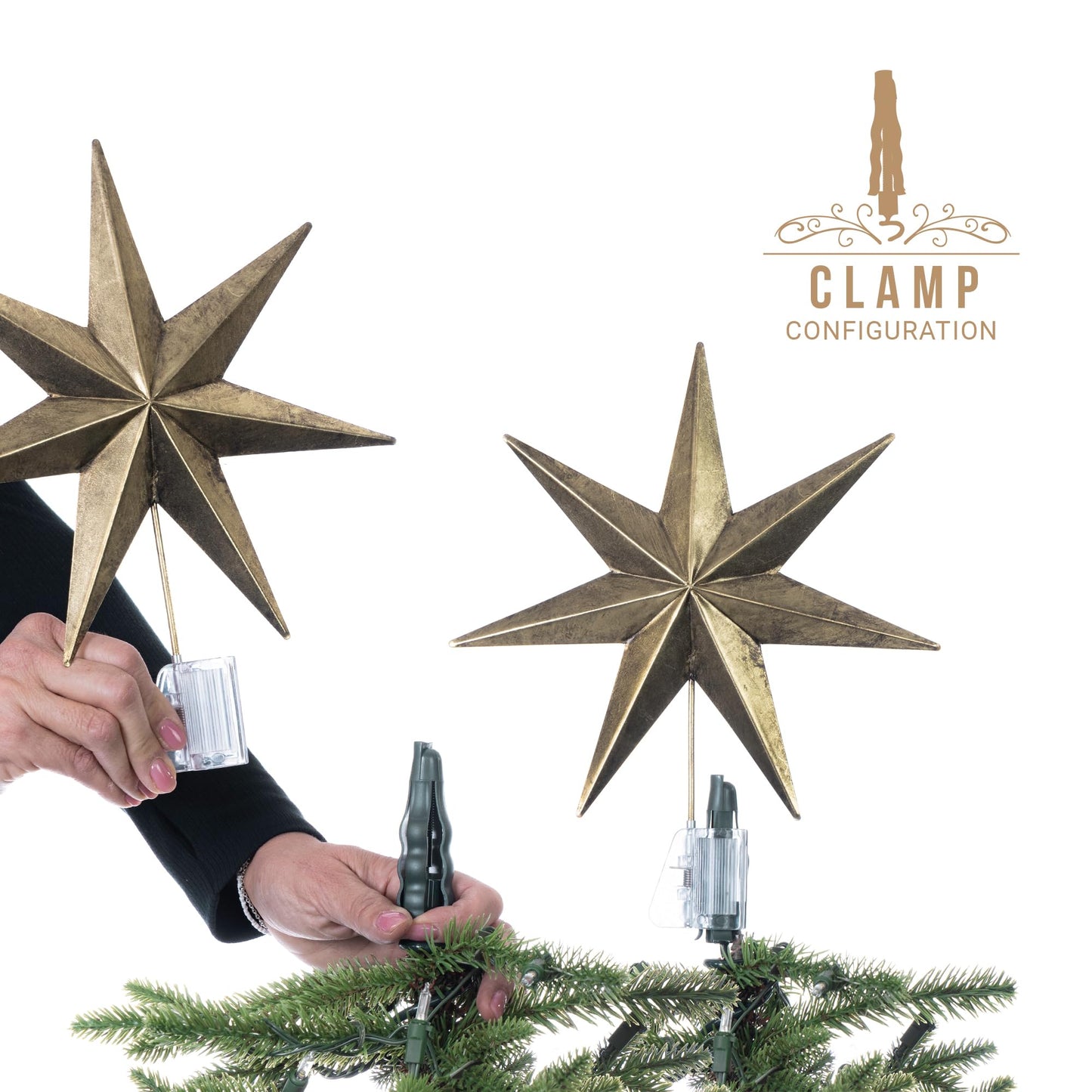 [Christmas Tree Topper Holder] - Twist-on Holiday Universal Tree Topper Stabilizer Fits Most Base Types- Metal Green Support Rod with Adjustable attachments to stabilize Seasonal Treetop Ornaments