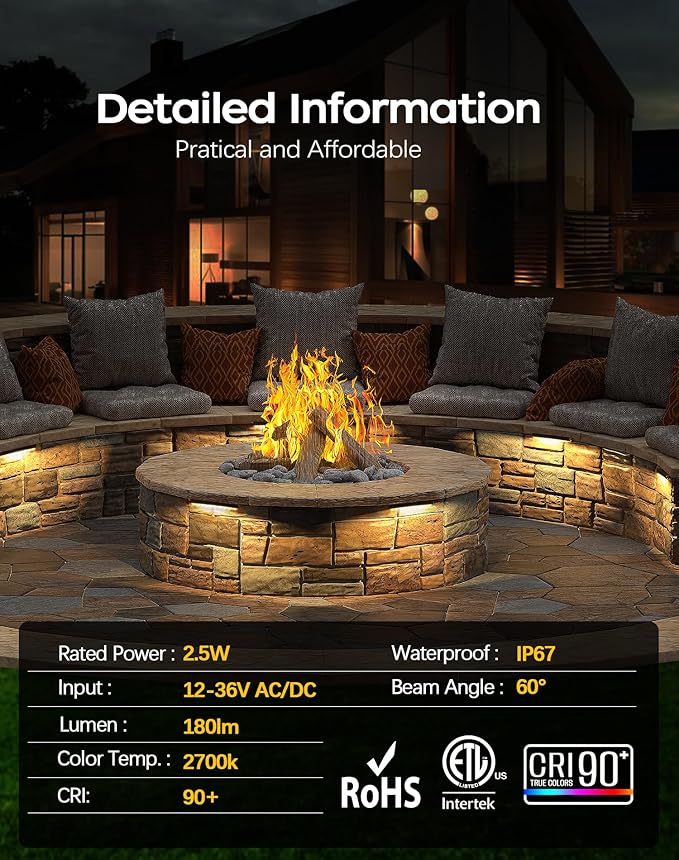 7-Inch Landscape Lighting, Step Lights (12V-36V AC/DC), 2.5W, IP67 Waterproof, 2700K