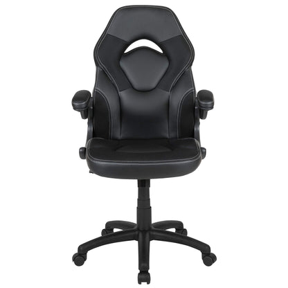 Flash Furniture X10 High-Back LeatherSoft Racing Style Gaming Chair with Flip-Up Arms, Ergonomic Padded Swivel Computer Chair, Black