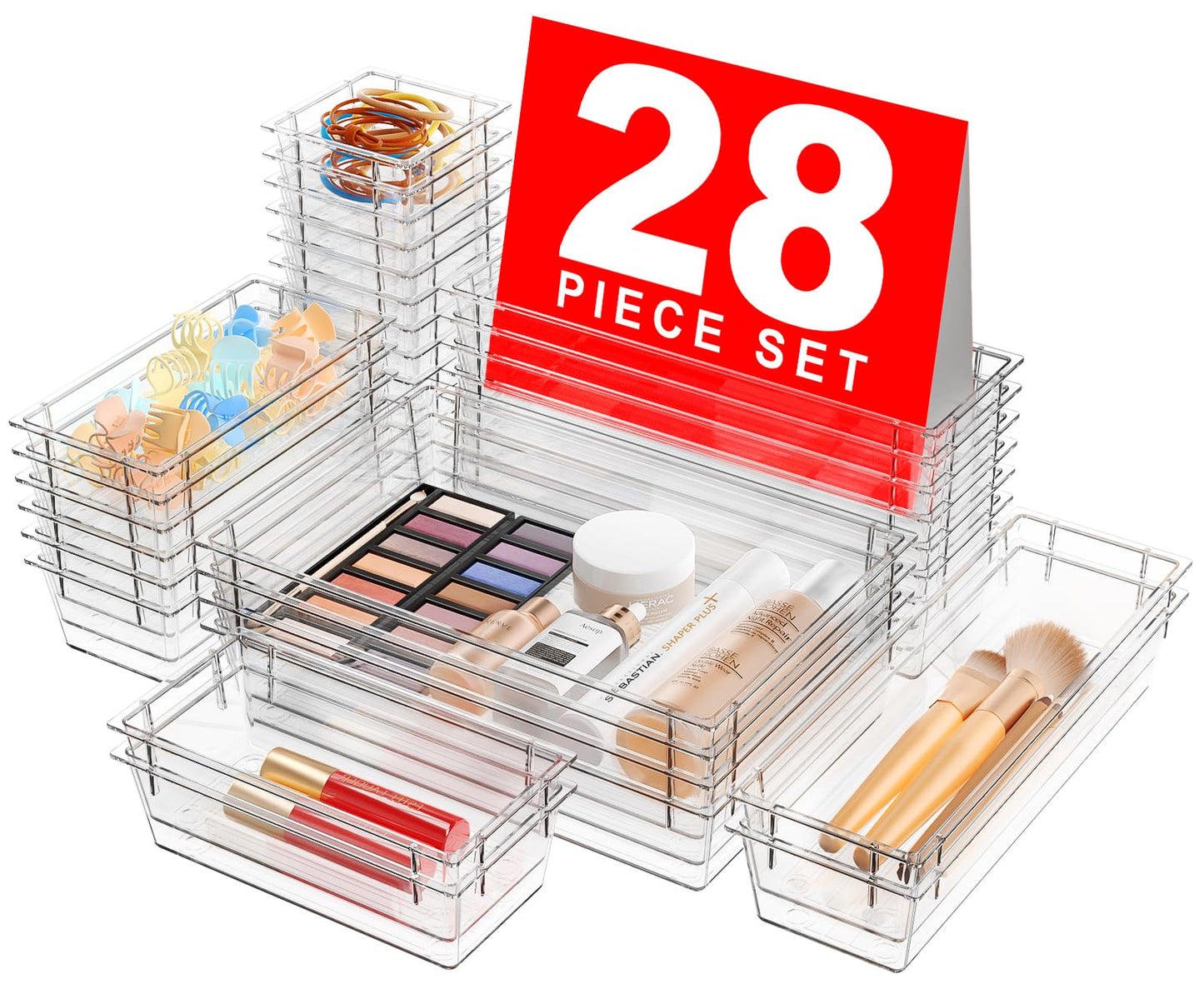 A-LuGei 【Crystal Design】 Clear Drawer Organizer,【Military Grade】 Acrylic Makeup Organizer, Bathroom Organizers and Storage, Organization and Storage, Organizer Bins for Office Vanity Kitchen Bedroom