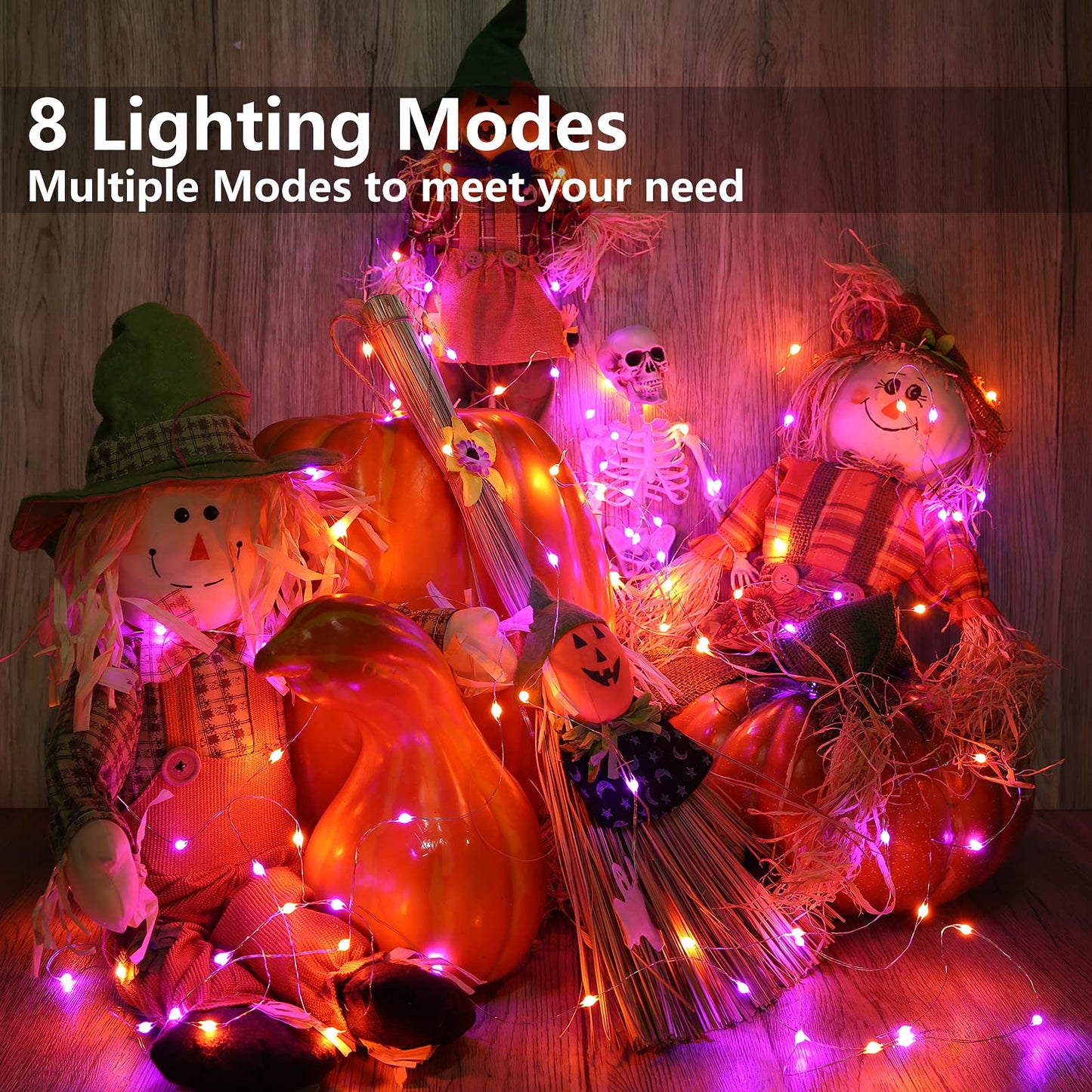Joomer Orange Purple Halloween Fairy Lights, 2-Pack 16.4FT 50LED Battery String Lights, 8 Modes with Timer Function, Waterproof Twinkle String Light for Indoor Outdoor Halloween Decoration