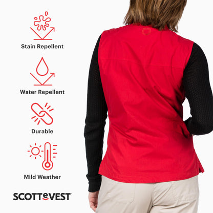 SCOTTeVEST 101 Vest for Women - 9 Hidden Pockets - Water Repellent for Travel & More (Navy, Large)