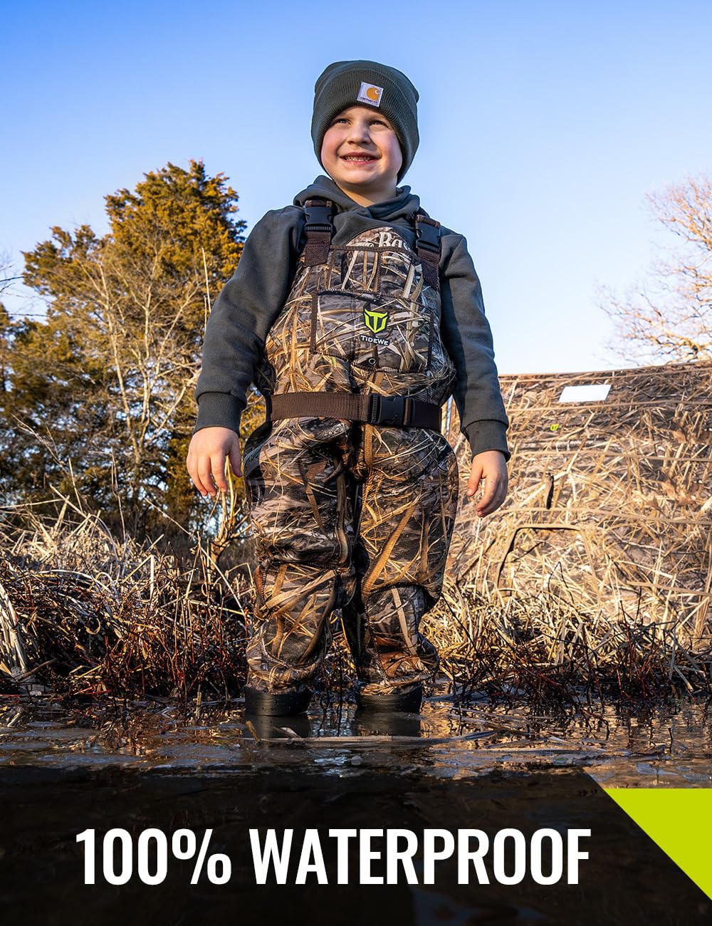 TIDEWE Chest Waders for Toddler & Children, Neoprene Waterproof Insulated Hunting & Fishing Youth Waders for Boy and Girl, Cleated Bootfoot Kids Wader, Next Camo Evos (Size 2T)
