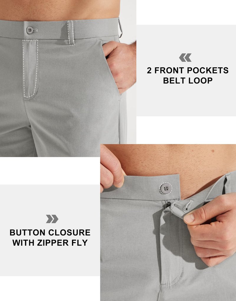 Libin Mens Golf Pants Stretch Work Dress Pants 30" Quick Dry Lightweight Business Casual Slacks for Men Travel Vocation Water Resistant, Neutral Grey, 30W x 30L