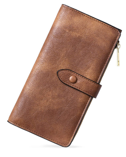 BOSTANTEN Womens Leather Wallets RFID Blocking Large Capacity Trifold Card Holder Ladies Phone Clutch Grey Brown