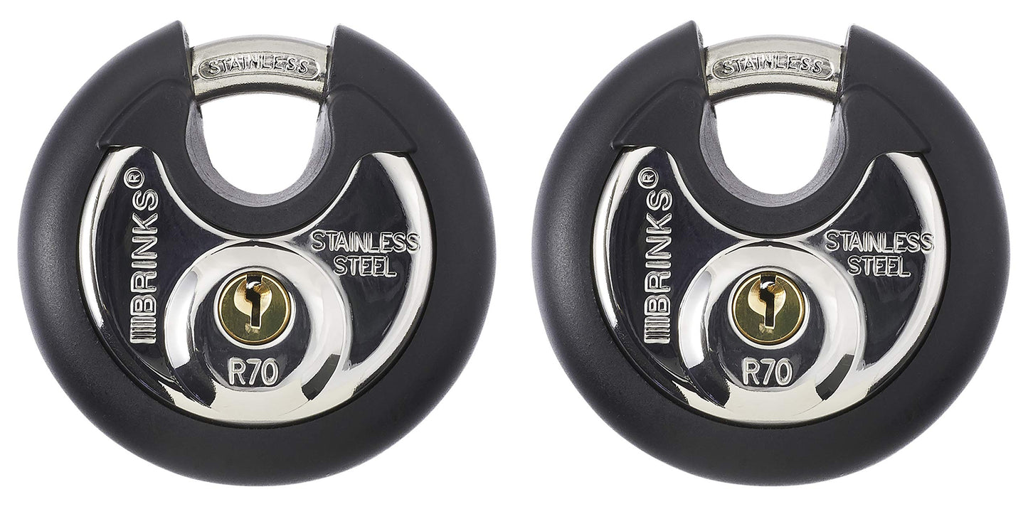 Brinks 673-70201 70mm Commercial Discus Lock with Stainless Steel Shackle, 2-Pack