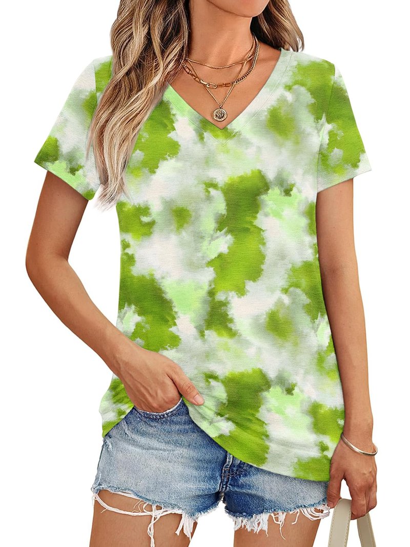 10 Pack Women’s Short Sleeve V-Neck T-Shirts Casual Loose Trendy Summer Soft Dry Fit Breathable Workout Tops (10 Pack-14,X-Large)