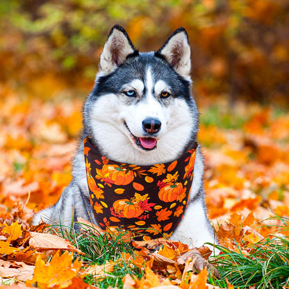 Whaline 4 Pack Fall Dog Bandanas Reversible Halloween Triangle Bibs Pumpkin Ghost Bat Pet Scarf Thanksgiving Washable Cotton Pet Neckerchief for Medium Large Pets Cats Dogs
