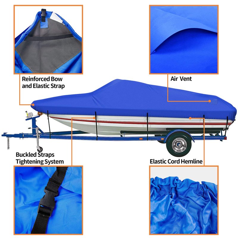 iCOVER Trailerable Boat Cover- 17'-19' 800D Water Proof Heavy Duty, Fits V-Hull, Fish&Ski, Pro-Style, Fishing, Utiltiy, Runabout, Bass Boats, up to 17ft-19ft Long and 96" Wide