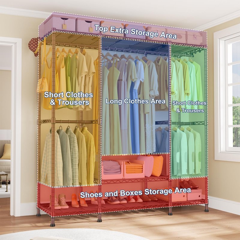 Ulif E3 Heavy Duty Garment Rack, 4 Tiers Freestanding Closet Organizer System with 5 Shelves, Metal Closet Organizer and Storage System for Clothes, Max Load 850lbs, 58.4"W x 15.7"D x 77.3"H, Bronze