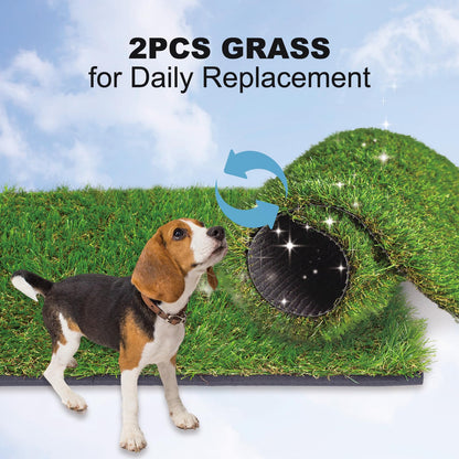 HQ4us Dog Grass pad with Tray Large Dog Litter Box Toilet 34”×23”, 2×Artificial Grass for Dogs,Pee pad, Realistic, Bite Resistance Turf, Less Stink, Potty for Balcony,
