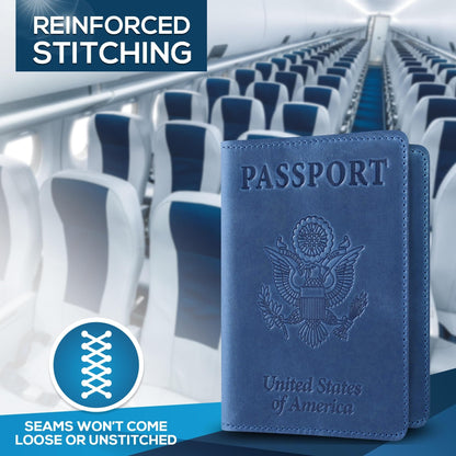 Ciana Passport Holder for Men and Women - PU Leather Passport Cover and Card Holder - Combo Slim Passport Holder with Card Protector Slot, Travel Must Haves (Light Blue)