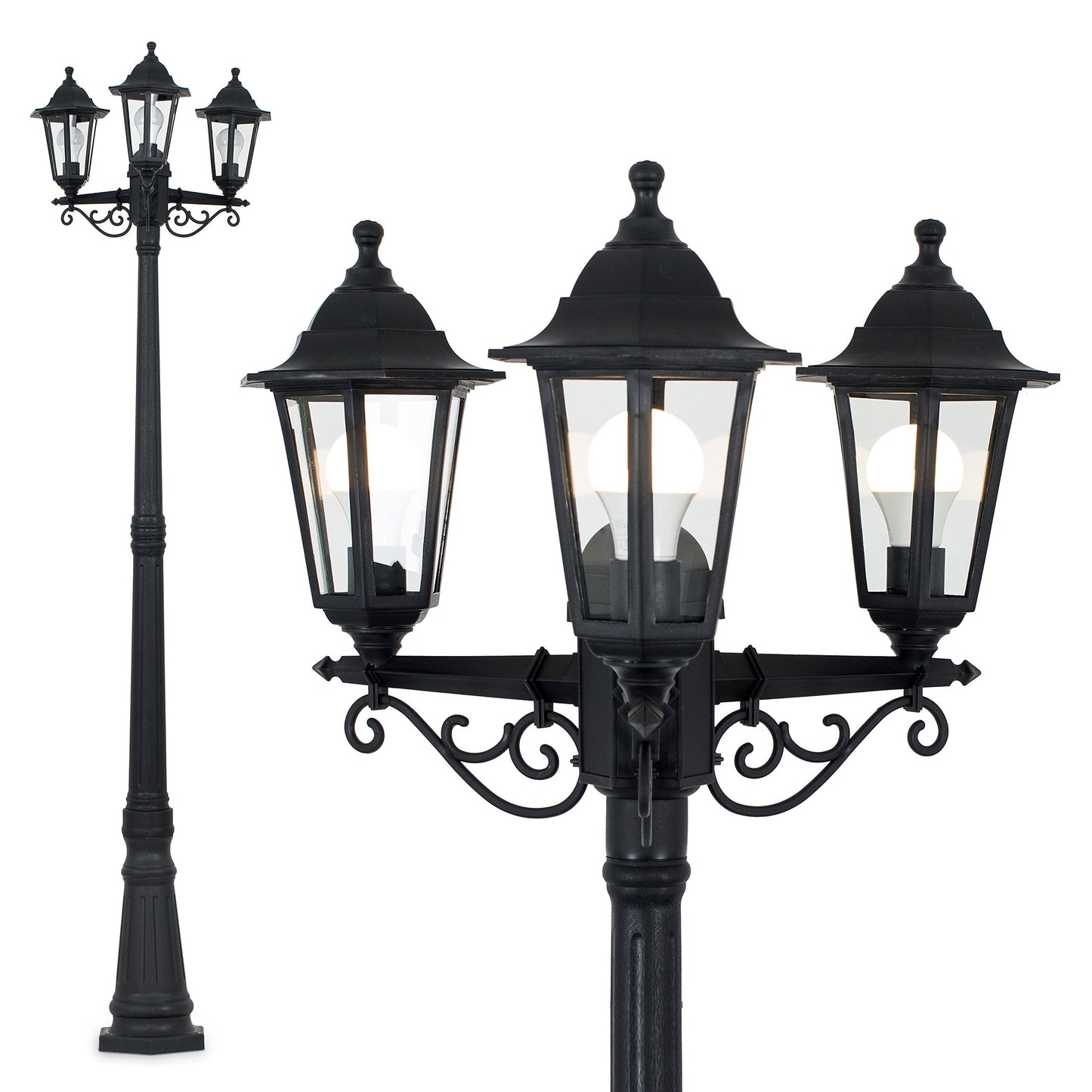 MiniSun | Traditional Victorian Style 2.2m Black 3 Way Outdoor Lamp Post Light | Post Lights, Home Décor & Improvement Essential