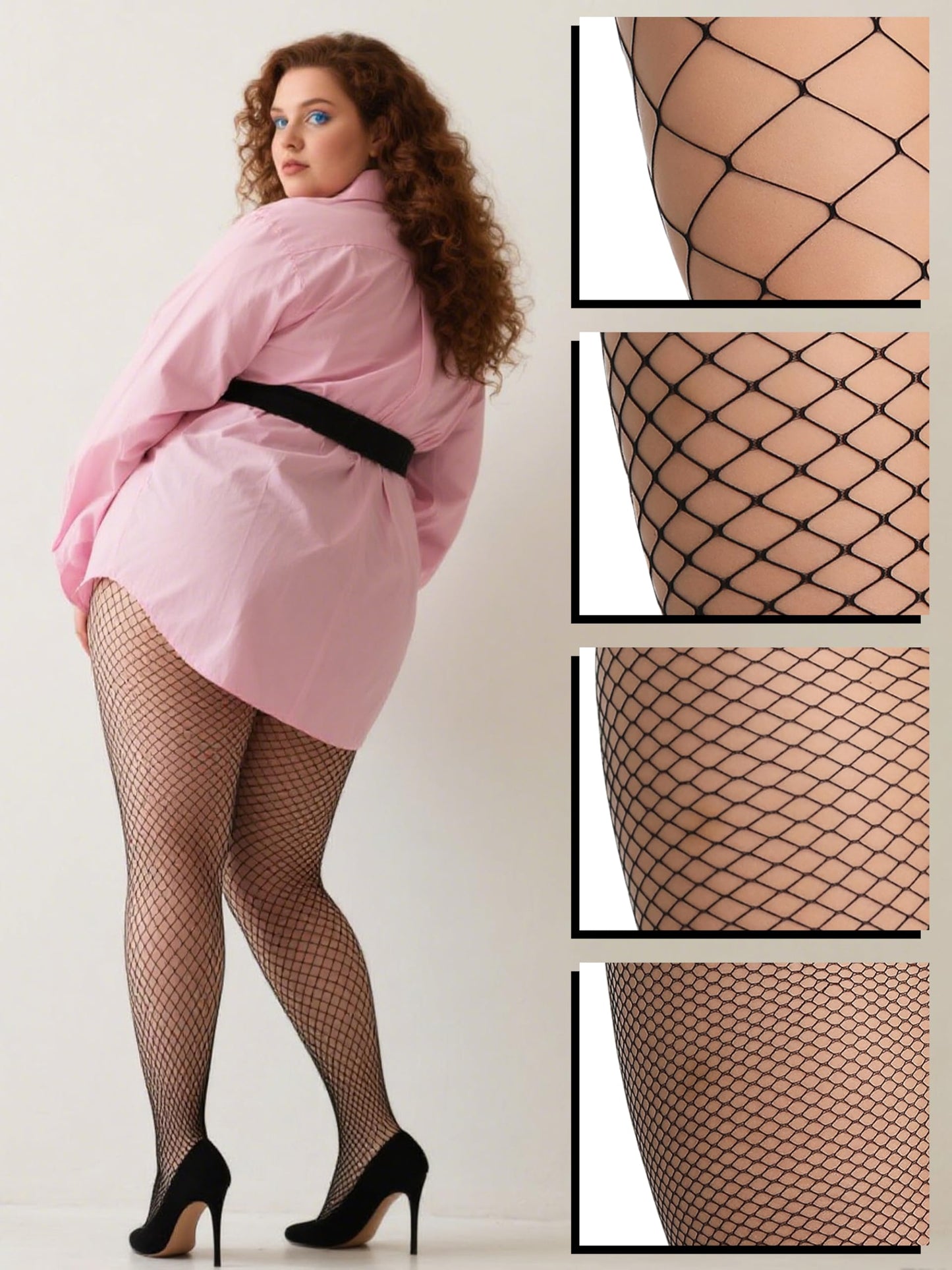 Aneco 4 Pairs Plus Size Fishnets Tights Sexy Black Fishnet Pantyhose Stockings Cross Mesh Tights Thigh High Stockings