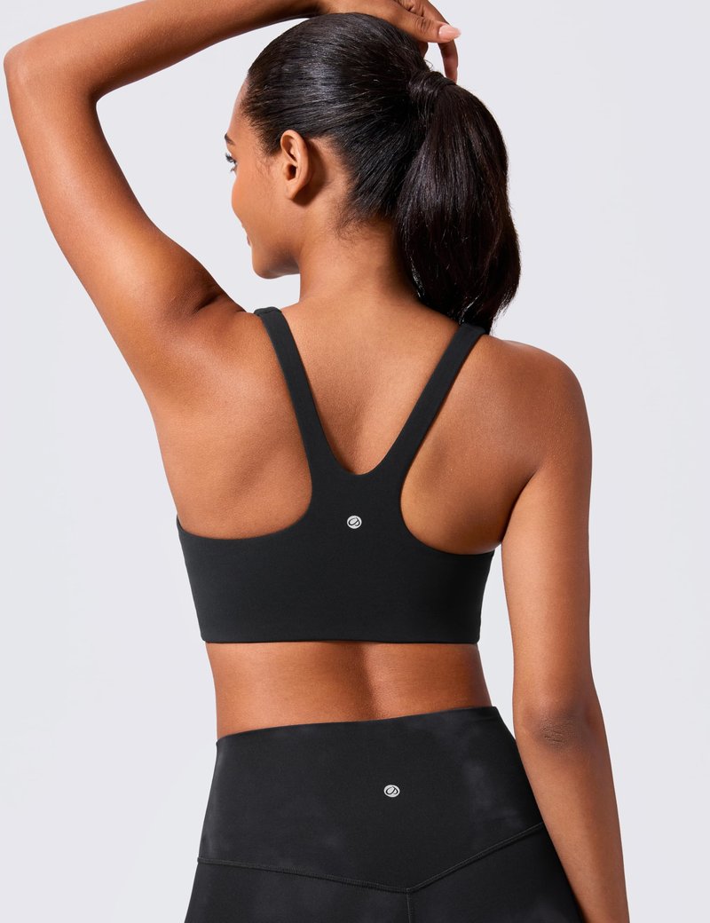 CRZ YOGA Butterlift Double Lined Square Neck Sports Bras for Women - Wireless V-Shaped Racerback Workout Yoga Top Non Padded Black Medium