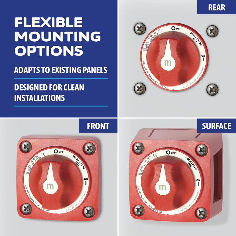 Blue Sea Systems m-Series Battery Switch ON/OFF with Knob, 6006, Red