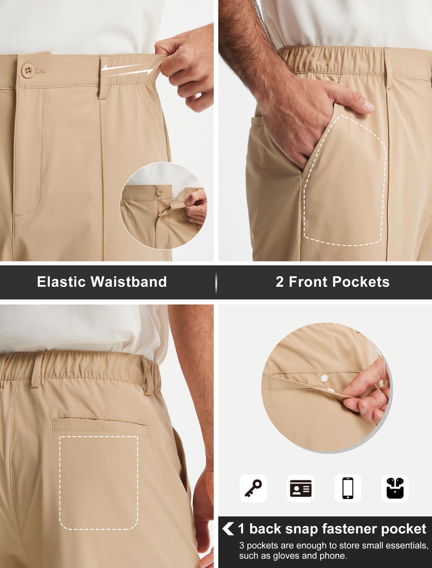 Libin Men's Classic Fit 9" Golf Shorts All Day Comfy Casual Shorts Quick Dry Lightweight Stretch Dress Travel Summer Clothing Work Outdoor Sports with Pockets Khaki 32