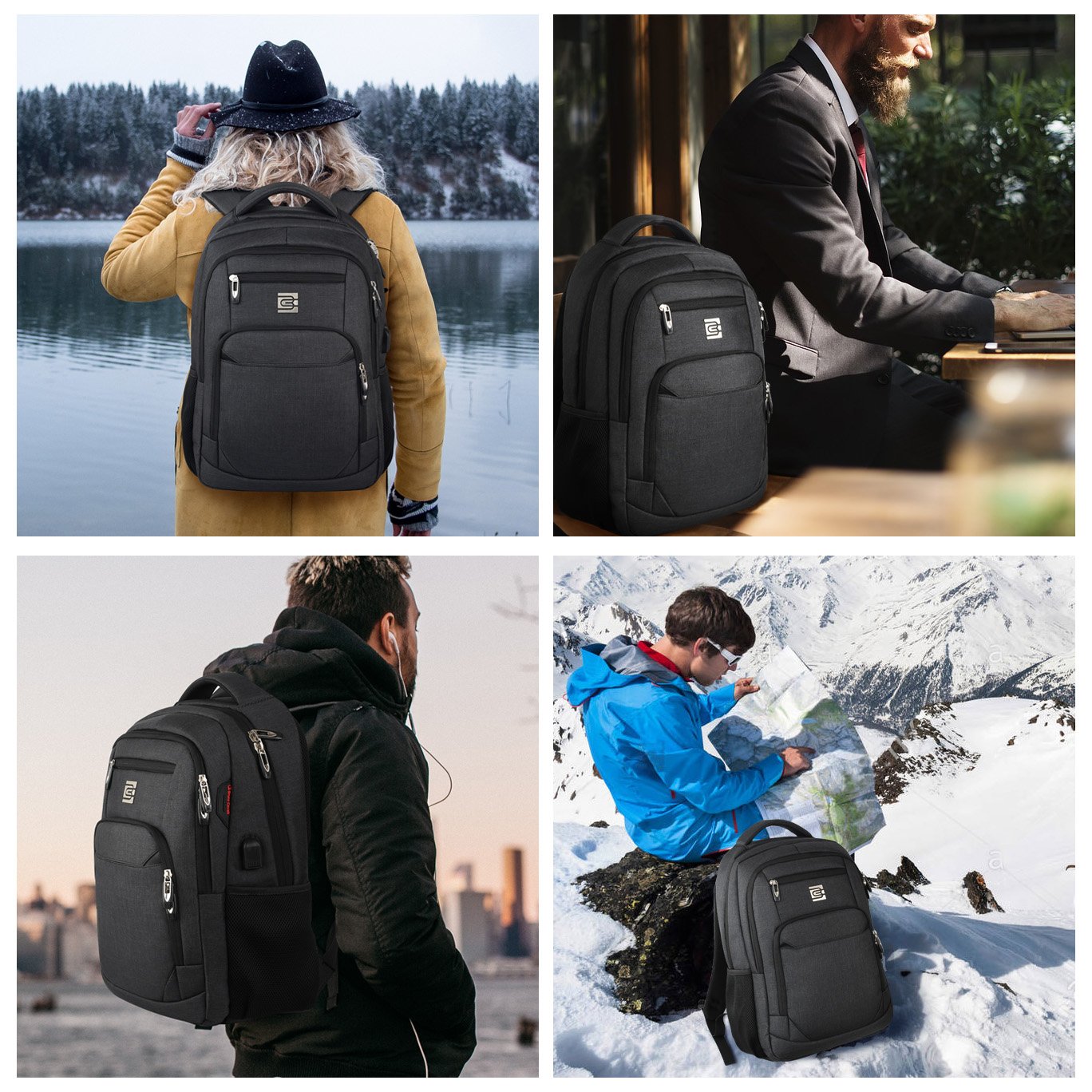 KASIBON Laptop Backpack with USB Charging&Headphone Port,Anti-Theft with Breathable Padded Shoulder Strap, Water Resistant Computer Rucksack for Business/School/Work/Travel