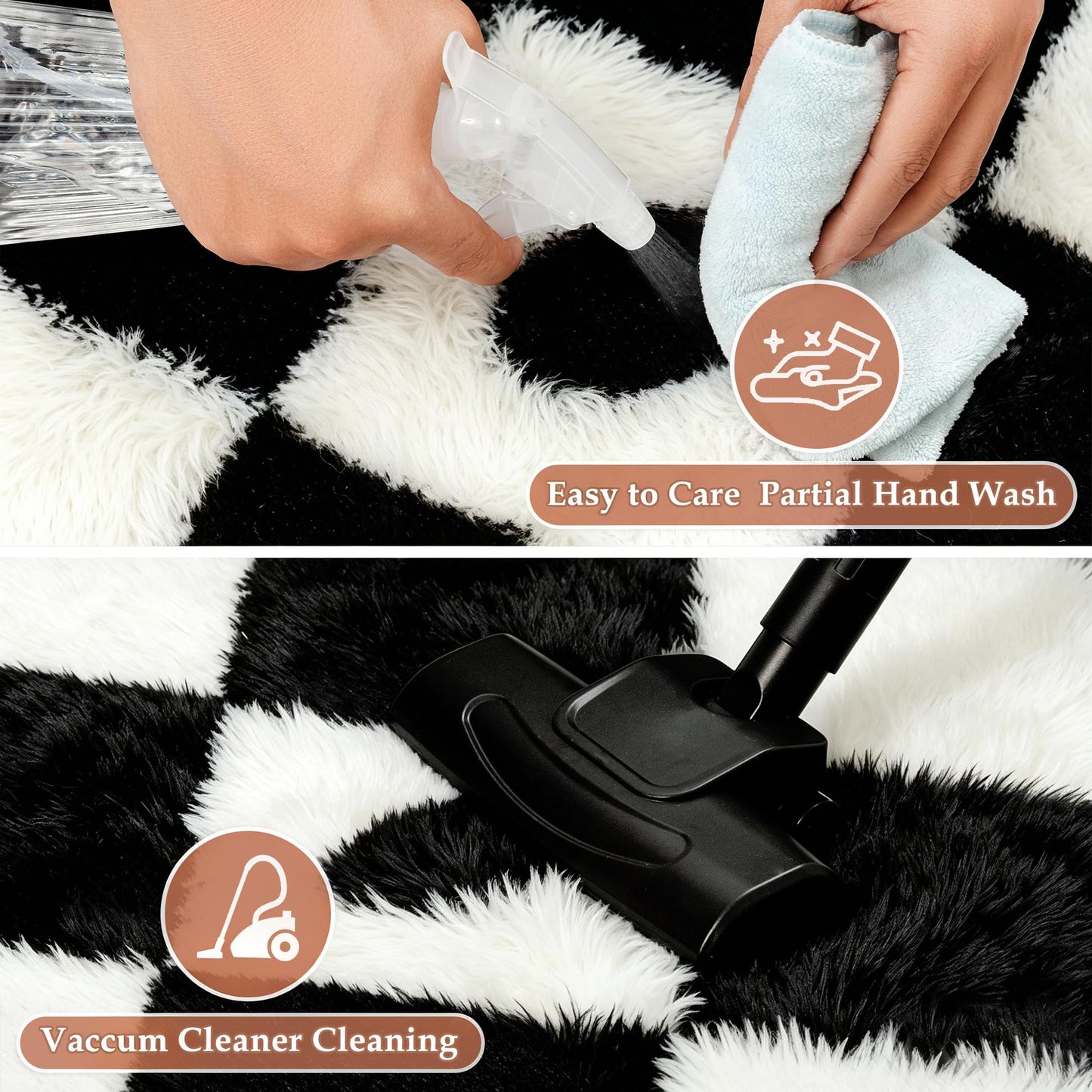 PureCozy Checkered Rug 5x8 Fluffy Shag Living Room Black and White Area Rug Modern Washable Carpet Soft Shaggy Non Slip Indoor Plush Fuzzy Rugs for Bedroom Dorm Office Home Aesthetic Decor