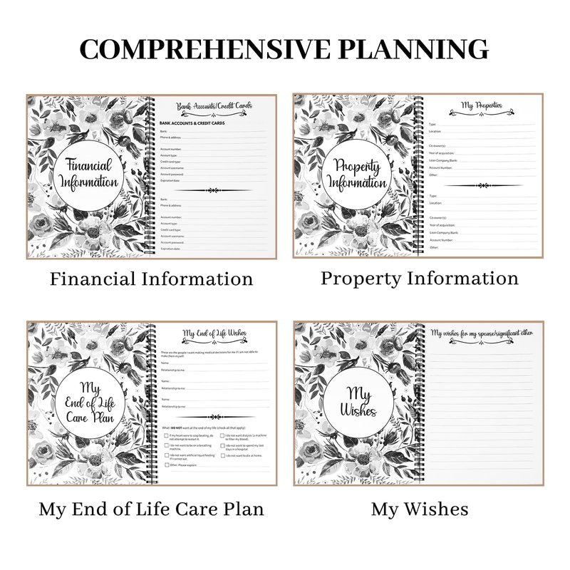 End of Life Planner Organizer Notebook with Pocket for Documents, I'M Dead Now What Planner Spiral Bound If I Die Binder Organizer Guided Final Arrangement for Beneficiary Will Preparation Last Wishes