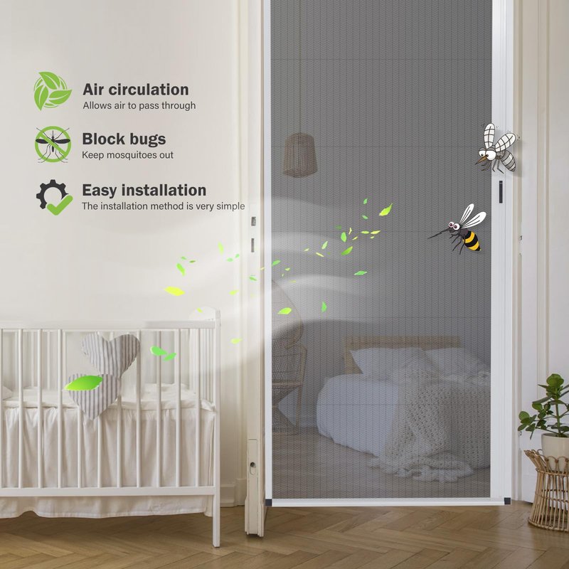 Retractable No-Drilling Sliding Screen Door, Seamless Aluminum Frame Low-Profile Tracks for Closer to Nature, Keeping Insects Out, Pet and Child-Friendly, Customizable Sizes for Your Opening